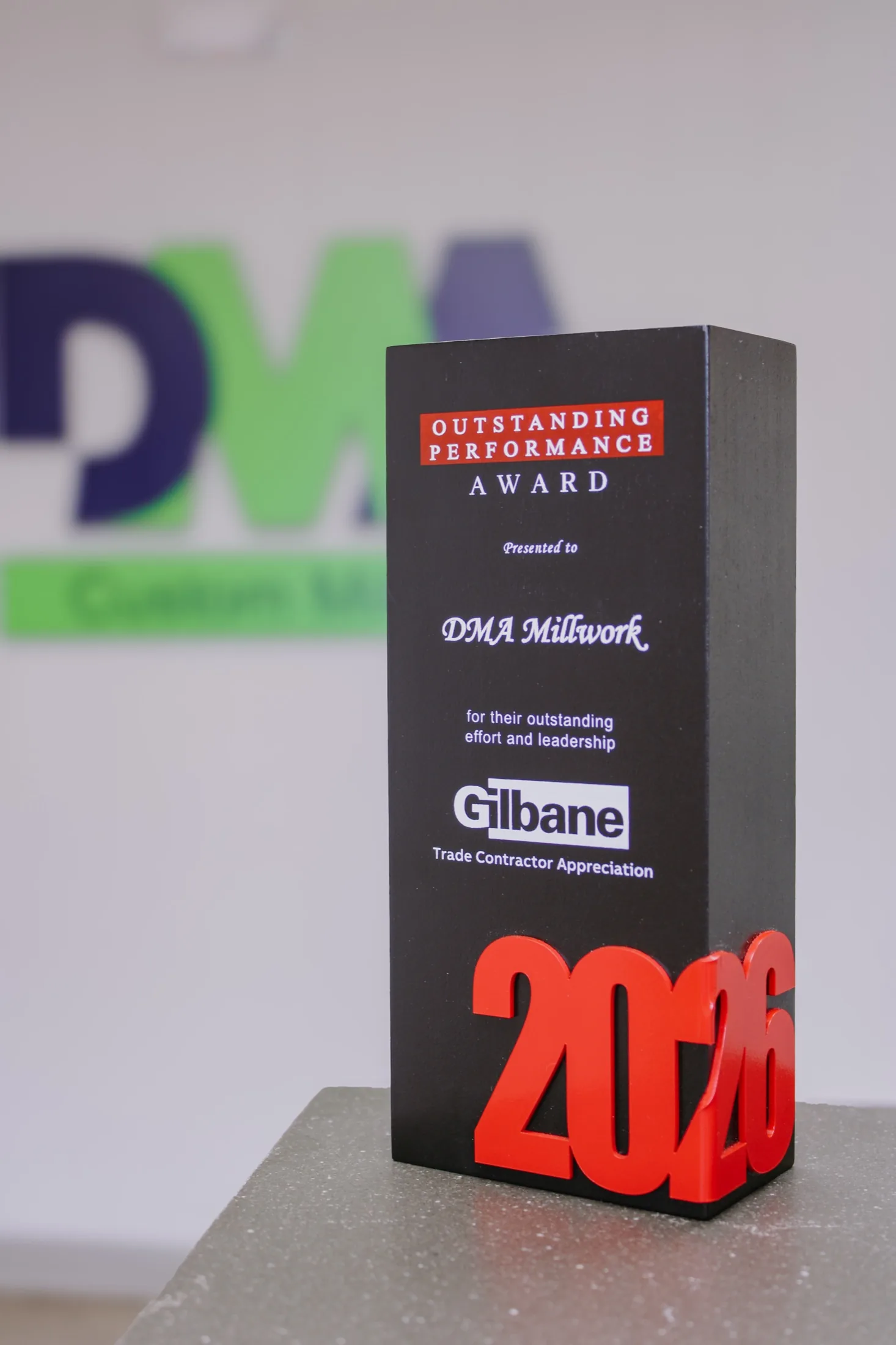 Gilbane Outstanding Performance Award presented to DMA Millwork